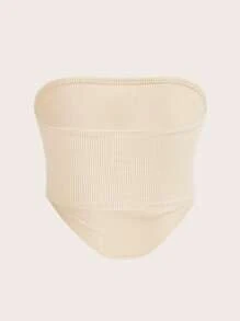 SHEIN EZwear 條紋針織水鑽圓環裝飾頭巾下擺短款抹胸上衣