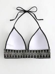 SHEIN Swim Top bikini triángulo geométrico cinta halter - Negro - Ver 5