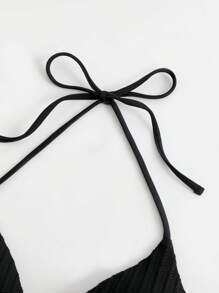 SHEIN Swim Top bikini triángulo geométrico cinta halter - Negro - Ver 7