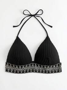 SHEIN Swim Top bikini triángulo geométrico cinta halter - Negro - Ver 8
