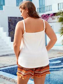 SHEIN LUNE Plus Waffle Knit Cami Top - White - View 3