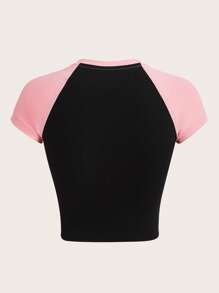 SHEIN EZwear Slogan Graphic Raglan Sleeve Crop Tee - Multicolor - View 2