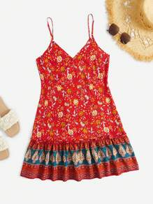 SHEIN VCAY 印花荷葉邊吊帶連衣裙 - 彩色 - 查看 1