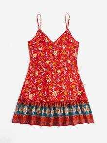 SHEIN VCAY 印花荷葉邊吊帶連衣裙 - 彩色 - 查看 2