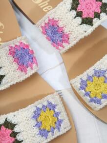 抽象圖案一腳蹬平底涼鞋 - 米色 - 查看 4