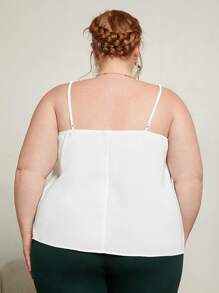 SHEIN CURVE+ 大碼網紗刺繡邊緣吊帶上衣 - 白色 - 查看 2