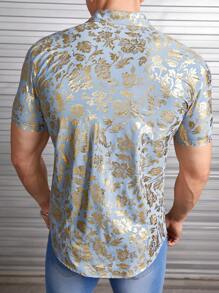 Manfinity VCAY Lös passform mäns guldblommiga kortärmad skjorta - Multifärgad - Visa 2