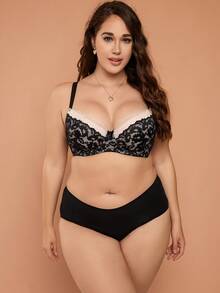 Plus Floral Lace Underwire Bra - Black - View 4