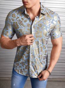 Manfinity VCAY Lös passform mäns guldblommiga kortärmad skjorta - Multifärgad - Visa 6