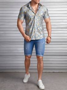 Manfinity VCAY Lös passform mäns guldblommiga kortärmad skjorta - Multifärgad - Visa 7