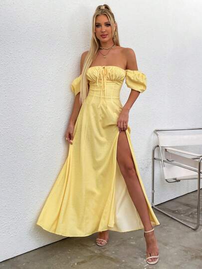 PARTHEA Vestido con estampado floral, mangas abullonadas y abertura alta