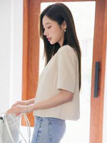 DAZY 纯色短袖西装外套，商务休闲风格，秋季 - 卡其色 - 查看 5