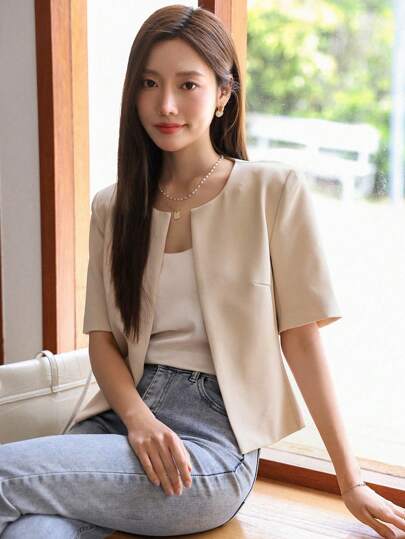 DAZY 纯色短袖西装外套，商务休闲风格，秋季