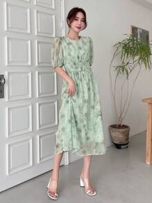 DAZY 印花泡泡袖連衣裙 - 薄荷綠 - 查看 5