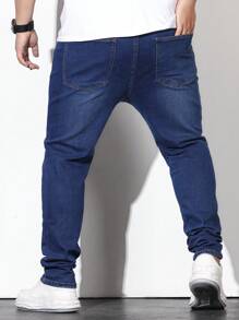 Manfinity Homme Men Plus Cotton Slant Pocket Jeans - Dark Wash - View 2