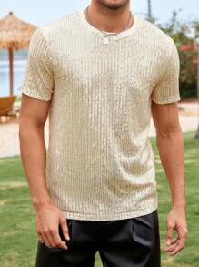 Manfinity Homme Men Sequin Decor Fishnet Lined Tee - Gold - View 4