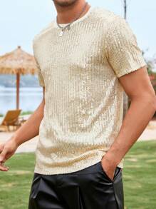 Manfinity Homme Men Sequin Decor Fishnet Lined Tee - Gold - View 6