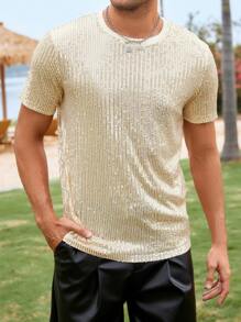 Manfinity Homme Men Sequin Decor Fishnet Lined Tee - Gold - View 7