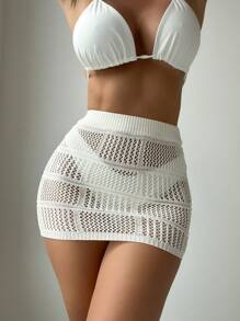 SHEIN Swim Summer Beach Hollow Out Cover Up Skirt Without Bikini Bottom - White - View 4