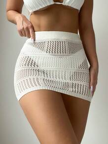 SHEIN Swim Summer Beach Hollow Out Cover Up Skirt Without Bikini Bottom - White - View 5