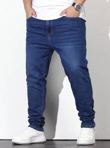 Manfinity Homme Men Plus Cotton Slant Pocket Jeans - Dark Wash - View 3