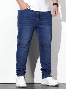 Manfinity Homme Men Plus Cotton Slant Pocket Jeans - Dark Wash - View 4
