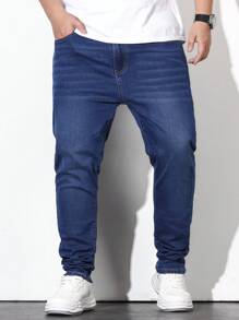Manfinity Homme Men Plus Cotton Slant Pocket Jeans - Dark Wash - View 5