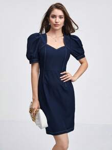 BizChic 雞心領口泡泡袖洋裝工作服