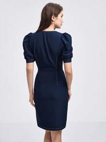 BizChic 雞心領口泡泡袖洋裝工作服