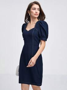 BizChic 雞心領口泡泡袖洋裝工作服