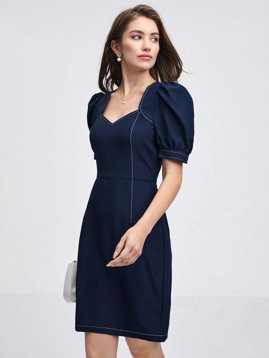 BizChic 雞心領口泡泡袖洋裝工作服