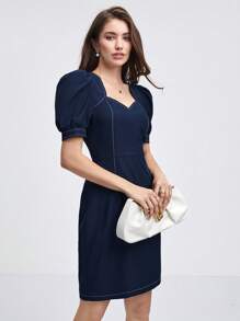 BizChic 雞心領口泡泡袖洋裝工作服