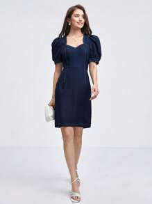 BizChic 雞心領口泡泡袖洋裝工作服