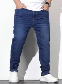 Manfinity Homme Men Plus Cotton Slant Pocket Jeans - Dark Wash - View 7