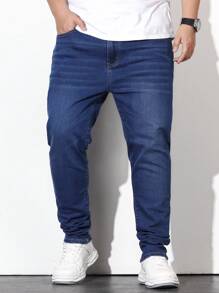 Manfinity Homme Men Plus Cotton Slant Pocket Jeans - Dark Wash - View 8