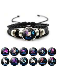 1pc European & American Zodiac Sign Bracelet - Black - View 1