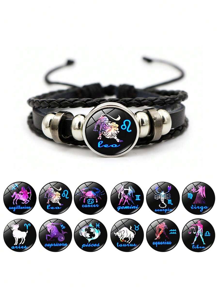 1pc European & American Zodiac Sign Bracelet - Black - View 1
