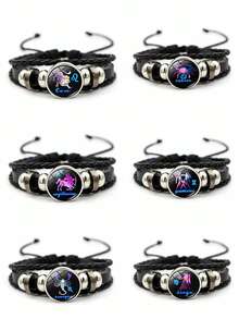 1pc European & American Zodiac Sign Bracelet - Black - View 8