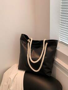 绗缝细节单肩托特包，母亲节礼物，适合送给妈妈、女性、新手和白领人士 - 黑色 - 查看 3