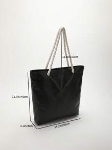 绗缝细节单肩托特包，母亲节礼物，适合送给妈妈、女性、新手和白领人士 - 黑色 - 查看 5