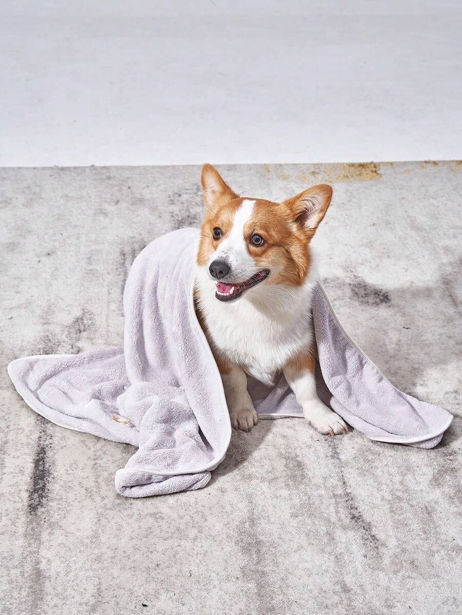 1pc Rabbit Print Pet Bath Towel For Dog And Cat For Shower - Dusty Purple - View 1