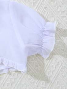 Chicas Camisa súper crop ribete fruncido & Vestido de tirantes con cinturón - Azul y blanco - Ver 6