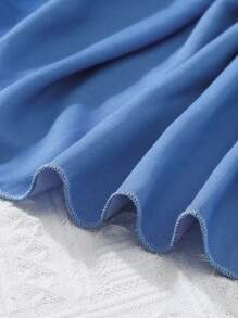 Chicas Camisa súper crop ribete fruncido & Vestido de tirantes con cinturón - Azul y blanco - Ver 8