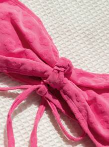 Swim Mod Summer Beach Solid Bandeau Bikini Set - Pink - View 3