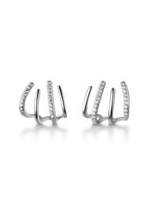 BALMORA 1pair Fashion Silver Cubic Zirconia Decor Hoop Earrings For Women For Daily Decoration Holiday - Silver - View 4