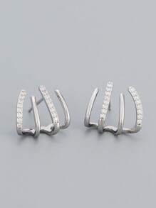 BALMORA 1pair Fashion Silver Cubic Zirconia Decor Hoop Earrings For Women For Daily Decoration Holiday - Silver - View 5
