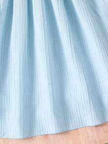 Vestido Con Cinturón Para Niñas Adolescentes Con Hombros Fríos, Con Detalle De Volantes - Azul - Ver 9