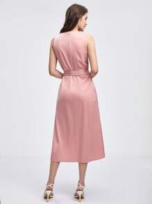 BizChic Vestido con cinturón unicolor fruncido - Rosa Pálido - Ver 2