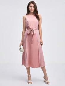 BizChic Vestido con cinturón unicolor fruncido - Rosa Pálido - Ver 3