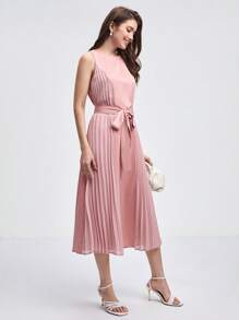 BizChic Vestido con cinturón unicolor fruncido - Rosa Pálido - Ver 5